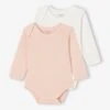 Lot De 2 Bodies Bébé Manches Longues En Maille Pointelle - Rose Pâle -Vertbaudet Soldes Boutique lot de 2 bodies bebe manches longues en maille pointelle
