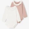 Lot De 2 Bodies Naissance Unis Avec Col Volanté Imprimé - Rose -Vertbaudet Soldes Boutique lot de 2 bodies naissance unis avec col volante imprime