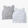 Lot De 2 Bonnets Naissance à Oreilles D'ours - écru -Vertbaudet Soldes Boutique lot de 2 bonnets naissance a oreilles dours