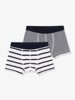 PETIT BATEAU Lot De 2 Boxers Rayés - Lot Blanc