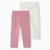 Lot De 2 Leggings Basics Fille Mi-mollets - Mauve