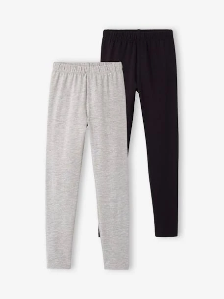 Lot De 2 Leggings Fille Basics - Gris Chiné+noir 1 Lot De 2 Leggings Fille Basics - Gris Chiné+noir