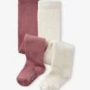Lot De 2 Paires De Collants Ajourés/unis Bébé Fille - Prune