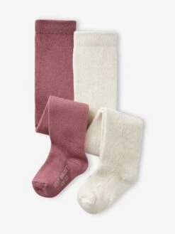 Lot De 2 Paires De Collants Ajourés/unis Bébé Fille - Prune