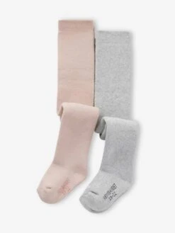 Lot De 2 Paires De Collants Bébé Fille En Maille Bouclette Douillette à L'intérieur - Gris Chiné