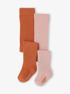 Lot De 2 Paires De Collants En Maille Côtelée Bébé Fille - Noix De Pécan -Vertbaudet Soldes Boutique lot de 2 paires de collants en maille cotelee bebe fille 6