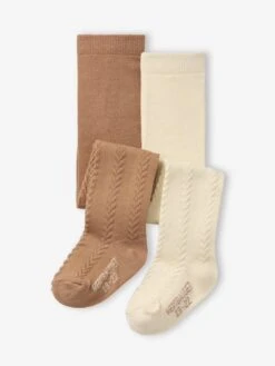 Lot De 2 Paires De Collants En Maille Torsadée Bébé Fille - Gris Chiné