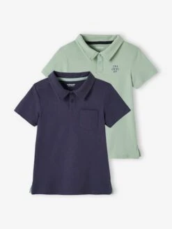 Lot De 2 Polos Garçon Unis Manches Courtes - Lot Bleu -Vertbaudet Soldes Boutique lot de 2 polos garcon unis manches courtes 44