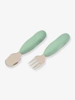 Beaba Lot De 2 Pré-couverts D'apprentissage 2e âge En Inox Et Silicone - Vert Sauge -Vertbaudet Soldes Boutique lot de 2 pre couverts dapprentissage 2e age en inox et silicone 31