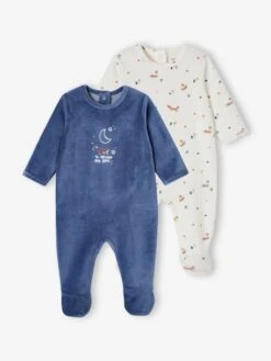 Lot De 2 Pyjamas Bébé Garçon "renard" En Velours - Bleu