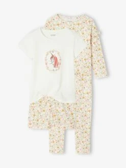 Lot De 2 Pyjamas Fille Flower Power Basics - Bleu Pâle