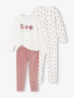 Lot De 2 Pyjamas Fille Velours Fruits - écru