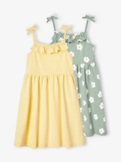 Lot De 2 Robes à Bretelles Fille 1 Imprimée + 1 Unie - Mandarine -Vertbaudet Soldes Boutique lot de 2 robes a bretelles fille 1 imprimee 1 unie 50