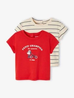 Lot De 2 T-shirts Basics Bébé Manches Courtes - Rouge -Vertbaudet Soldes Boutique lot de 2 t shirts basics bebe manches courtes 26