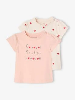 Lot De 2 T-shirts Basics Bébé Manches Courtes - Rose Pâle -Vertbaudet Soldes Boutique lot de 2 t shirts basics bebe manches courtes 5