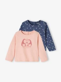 Lot De 2 T-shirts Bébé Manches Longues - Rose Pâle