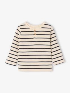 Lot De 2 T-shirts Bébé Manches Longues Nid D'abeille - Rayé Marine -Vertbaudet Soldes Boutique lot de 2 t shirts bebe manches longues nid dabeille 1