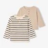 Lot De 2 T-shirts Bébé Manches Longues Nid D'abeille - Rayé Marine -Vertbaudet Soldes Boutique lot de 2 t shirts bebe manches longues nid dabeille