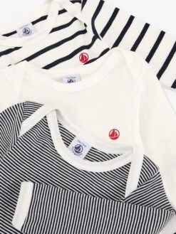 PETIT BATEAU Lot De 3 Bodies Manches Longues - Lot Blanc -Vertbaudet Soldes Boutique lot de 3 bodies manches longues 2