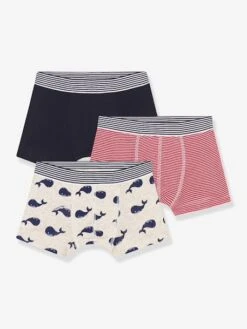 PETIT BATEAU Lot De 3 Boxers En Coton Imprimé Baleines Enfant - Blanc