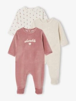 Lot De 3 Pyjamas Bébé Mixtes En Velours - Rose -Vertbaudet Soldes Boutique lot de 3 pyjamas bebe mixtes en velours 14