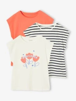 Lot De 3 T-shirts Basics Fille Manches Courtes - Corail