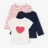 Lot De 3 T-shirts Basics Fille Manches Longues - Rayé Rouge -Vertbaudet Soldes Boutique lot de 3 t shirts basics fille manches longues
