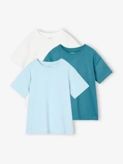 Lot De 3 T-shirts Basics Garçon Unis - Bleu Ciel