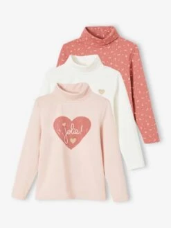 Lot De 3 T-shirts Col Roulé Fille - écru -Vertbaudet Soldes Boutique lot de 3 t shirts col roule fille 38