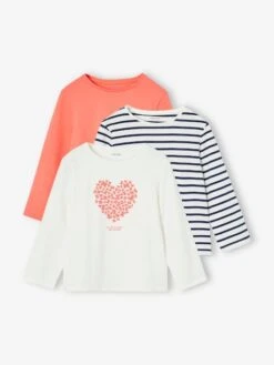 Lot De 3 T-shirts Fantaisie Fille Manches Longues - Rose Poudré -Vertbaudet Soldes Boutique lot de 3 t shirts fantaisie fille manches longues 6
