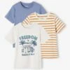 Lot De 3 T-shirts Garçon Manches Courtes - Blanc Chiné -Vertbaudet Soldes Boutique lot de 3 t shirts garcon manches courtes
