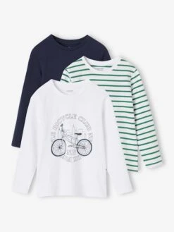 Lot De 3 T-shirts Garçon Manches Longues - Blanc -Vertbaudet Soldes Boutique lot de 3 t shirts garcon manches longues 28