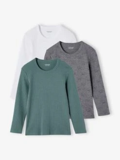 Lot De 3 Tee-shirt à Côtes Manches Longues Garçon - Vert émeraude