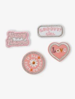 Lot De 4 Badges Thermocollants Fille - Rose