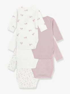 PETIT BATEAU Lot De 5 Bodies Croisés Manches Longues En Coton - Rose Pâle -Vertbaudet Soldes Boutique lot de 5 bodies croises manches longues en coton 1
