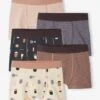 Lot De 5 Boxers Stretch Graphiques Garçon En Coton Bio - écru -Vertbaudet Soldes Boutique lot de 5 boxers stretch graphiques garcon en coton bio