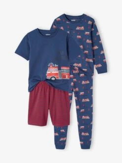 Lot Pyjama + Pyjashort Garçon Pompiers - Bleu Océan