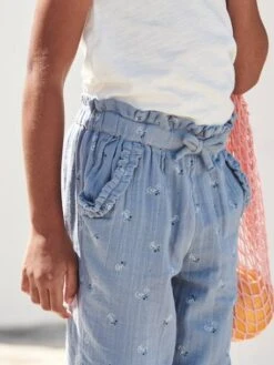 Pantacourt En Gaze De Coton Fille - Bleu