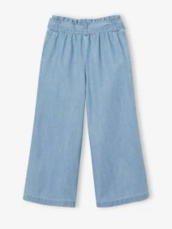 Pantacourt Large Style "paperbag" Fille En Denim Léger - Double Stone -Vertbaudet Soldes Boutique pantacourt large style paperbag fille en denim leger 10