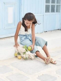 Pantacourt Large Style "paperbag" Fille En Denim Léger - Double Stone -Vertbaudet Soldes Boutique pantacourt large style paperbag fille en denim leger 7