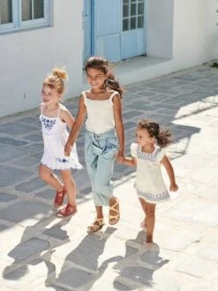 Pantacourt Large Style "paperbag" Fille En Denim Léger - Double Stone -Vertbaudet Soldes Boutique pantacourt large style paperbag fille en denim leger 8