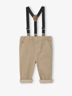 Pantalon Bébé En Velours Avec Bretelles Amovibles - Beige