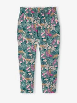 Pantalon Fluide Imprimé Fleurs Fille - Vert émeraude -Vertbaudet Soldes Boutique pantalon fluide imprime fleurs fille 13