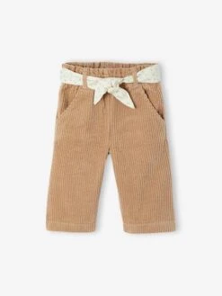 Pantalon Large En Velours Ceinture à Fleurs Bébé - Vieux Rose