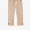 Pantalon Léger Retroussable En Pantacourt Aspect Lin Tissé Garçon - Beige Chiné