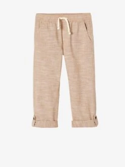Pantalon Léger Retroussable En Pantacourt Aspect Lin Tissé Garçon - Beige Chiné