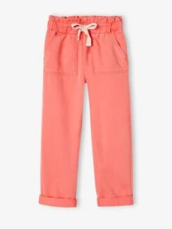 Pantalon Style Paperbag Fluide Fille - Corail
