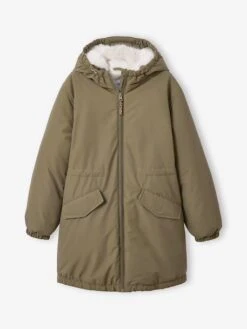 Parka Fille à Capuche - Kaki -Vertbaudet Soldes Boutique parka fille a capuche 3