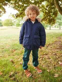 Parka Garçon à Capuche Doublée Polaire - Marine