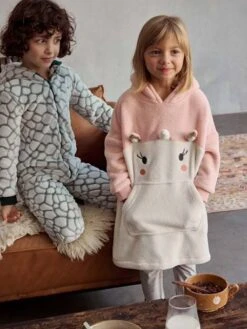 Peignoir Plaid à Capuche Licorne Fille - écru